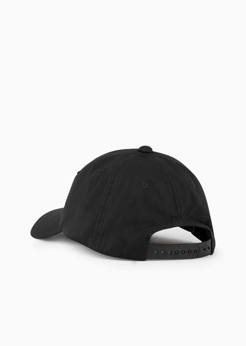 Black Emporio Armani Baseball Cap With Embroidered Oversized Eagle | EA-SN59187