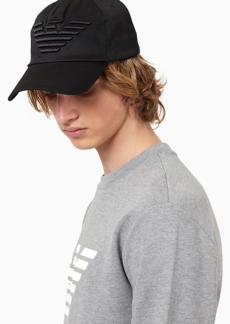 Black Emporio Armani Baseball Cap With Embroidered Oversized Eagle | EA-SN59187