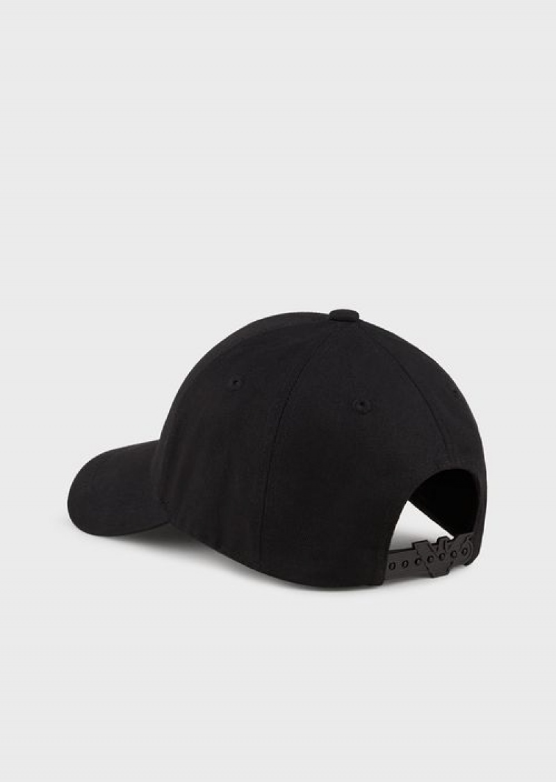 Black Emporio Armani Beach Baseball Cap With Terrycloth Eagle Patch | EA-SN57465