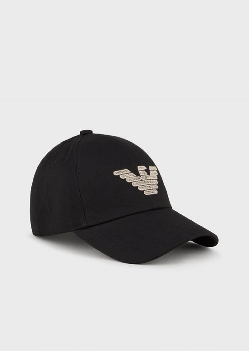 Black Emporio Armani Beach Baseball Cap With Terrycloth Eagle Patch | EA-SN57465