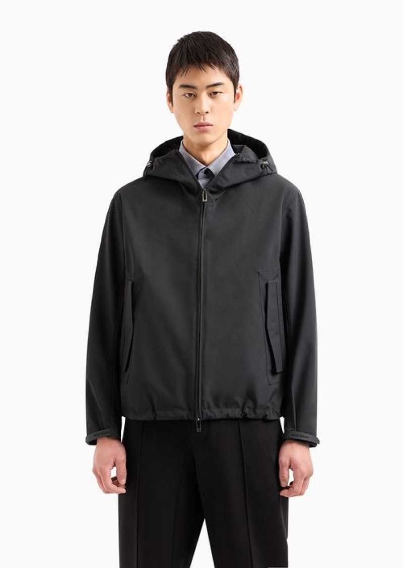 Black Emporio Armani Blouson With Nylon Hood And Backed Knit | EA-SN58250