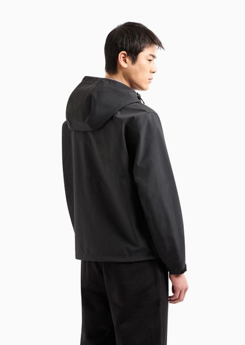 Black Emporio Armani Blouson With Nylon Hood And Backed Knit | EA-SN58250