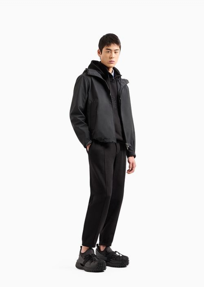 Black Emporio Armani Blouson With Nylon Hood And Backed Knit | EA-SN58250