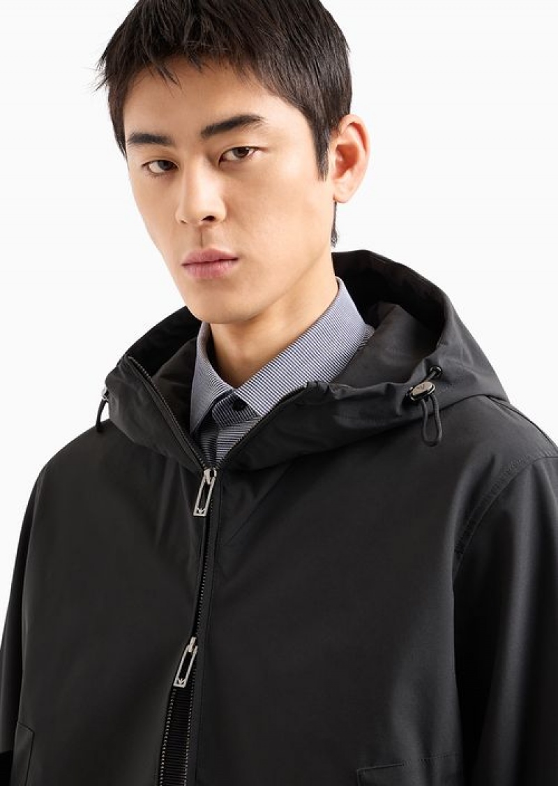 Black Emporio Armani Blouson With Nylon Hood And Backed Knit | EA-SN58250