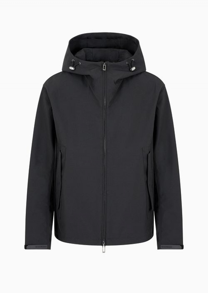 Black Emporio Armani Blouson With Nylon Hood And Backed Knit | EA-SN58250