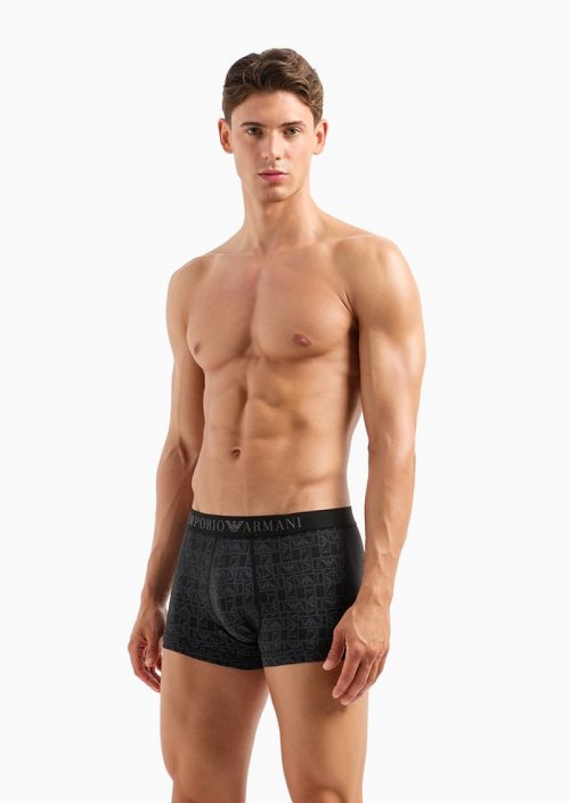 Black Emporio Armani Boxer Briefs With All-over Logo | EA-SN58778