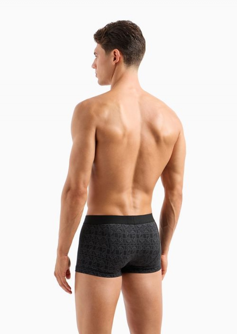 Black Emporio Armani Boxer Briefs With All-over Logo | EA-SN58778