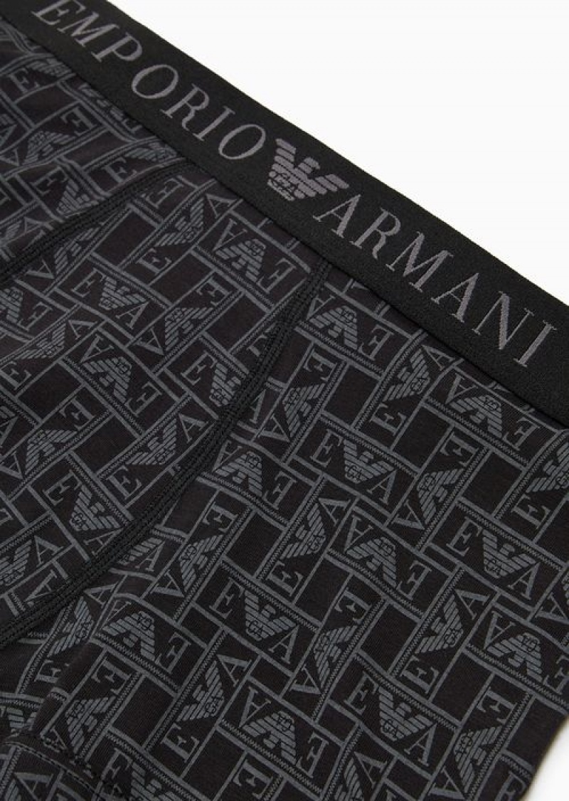 Black Emporio Armani Boxer Briefs With All-over Logo | EA-SN58778