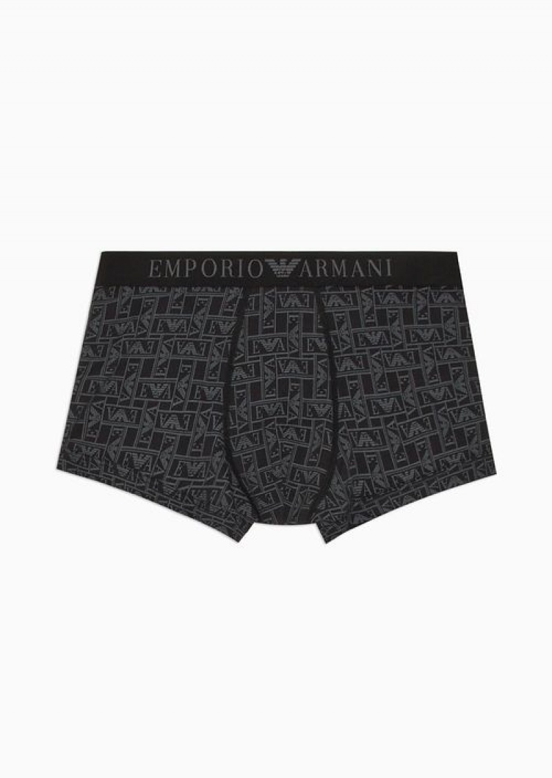 Black Emporio Armani Boxer Briefs With All-over Logo | EA-SN58778