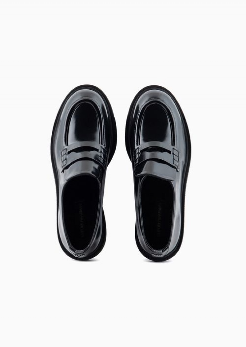 Black Emporio Armani Brushed-leather Chunky Loafers | EA-SN57126