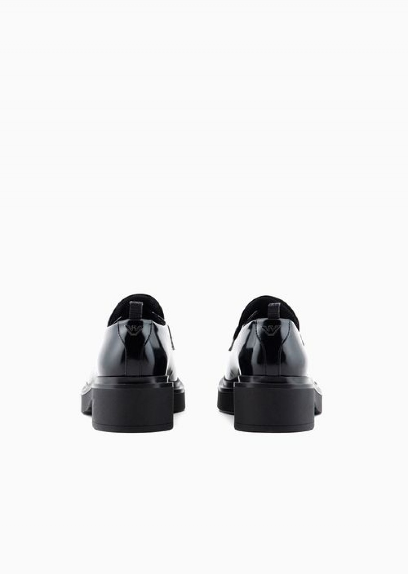 Black Emporio Armani Brushed-leather Chunky Loafers | EA-SN57126