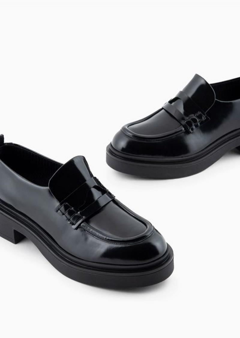 Black Emporio Armani Brushed-leather Chunky Loafers | EA-SN57126