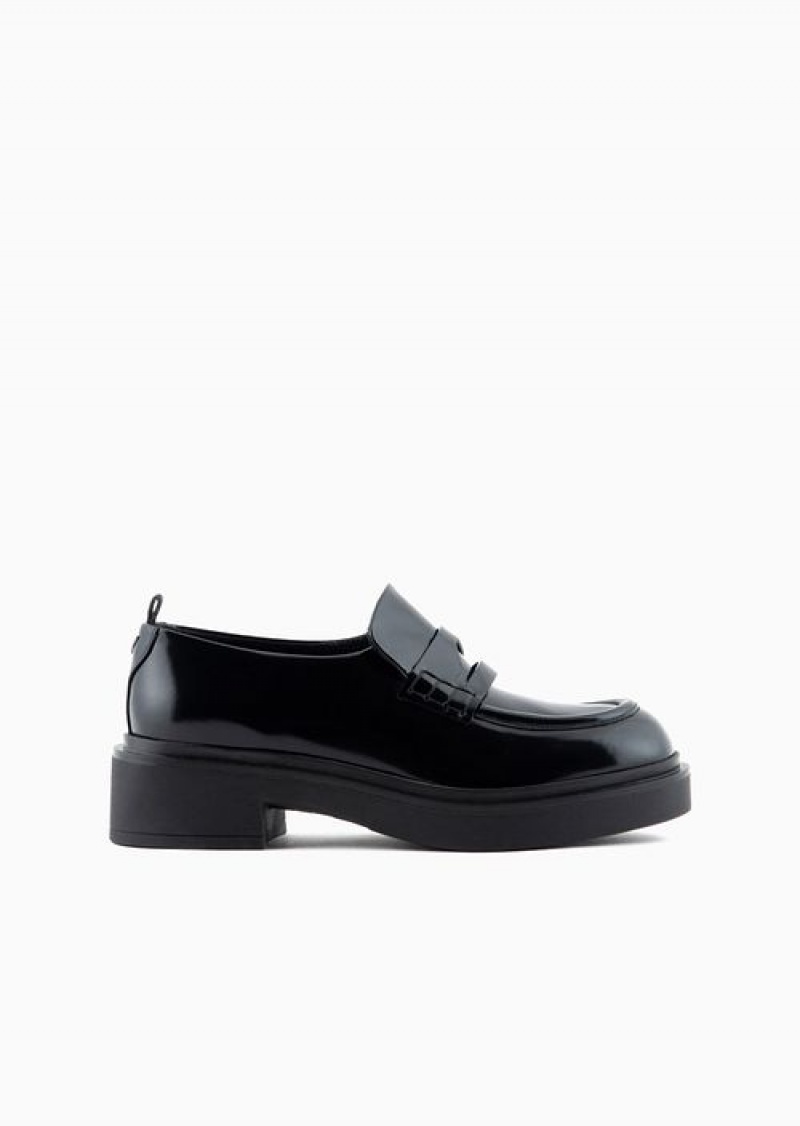 Black Emporio Armani Brushed-leather Chunky Loafers | EA-SN57126