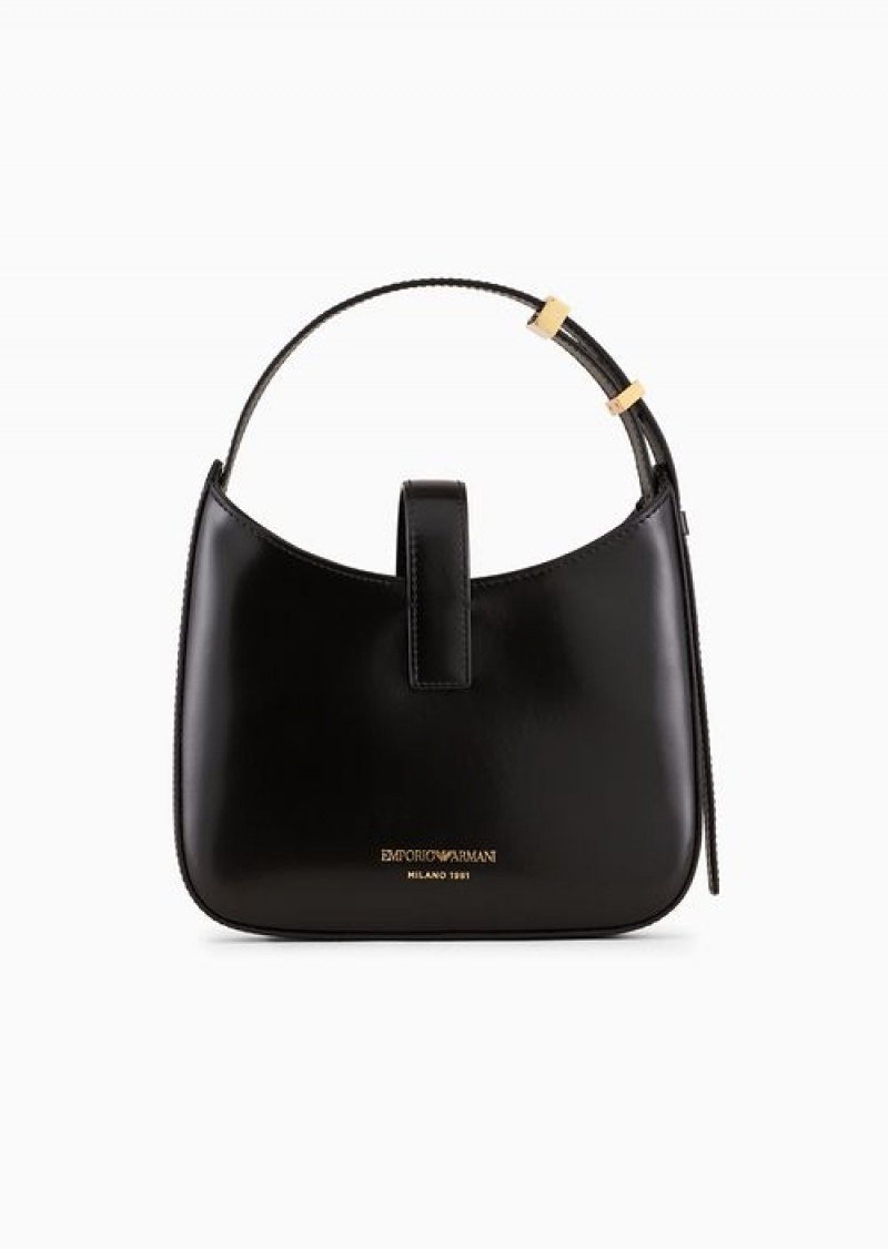 Black Emporio Armani Brushed-leather Hobo Bag With Strap | EA-SN57366