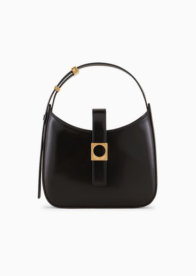 Black Emporio Armani Brushed-leather Hobo Bag With Strap | EA-SN57366