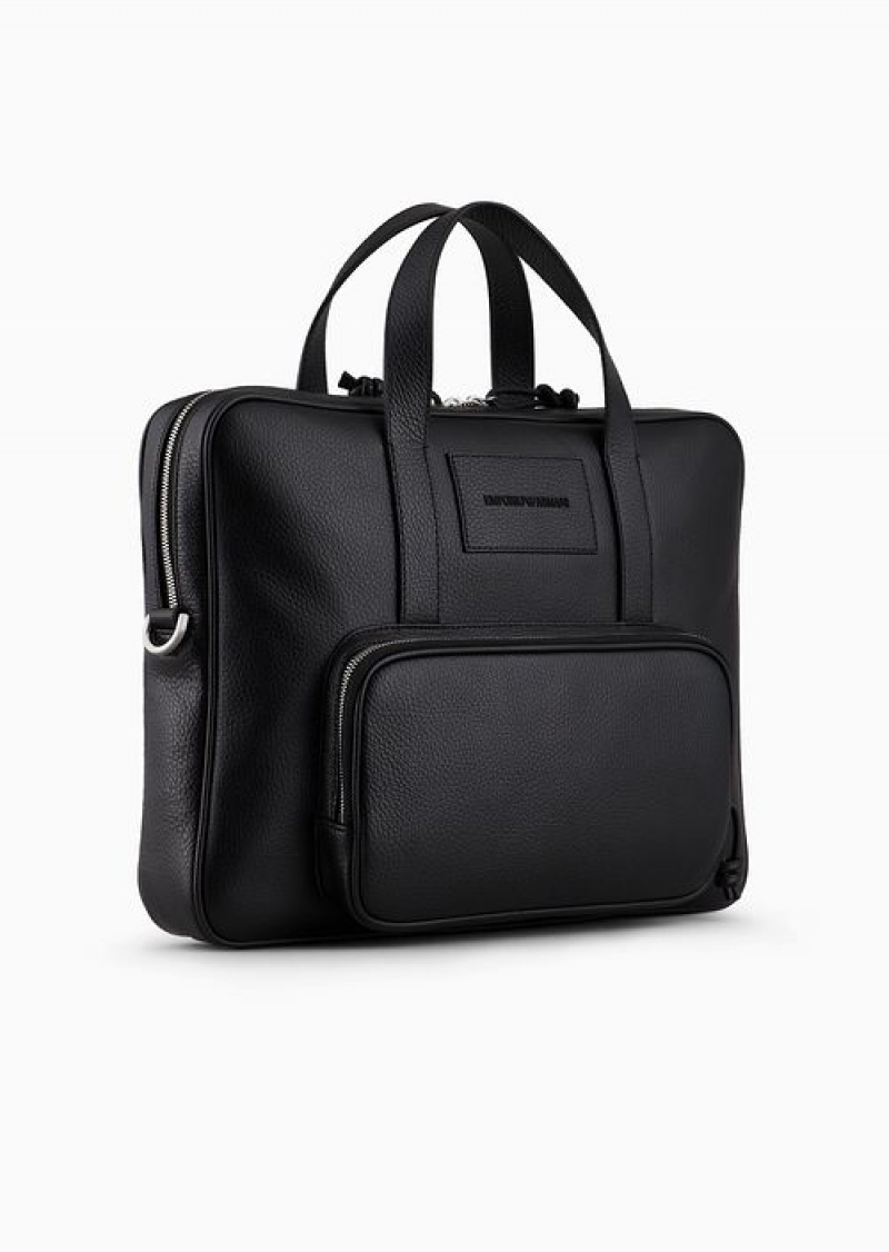 Black Emporio Armani Business Bag In Tumbled Leather | EA-SN59051