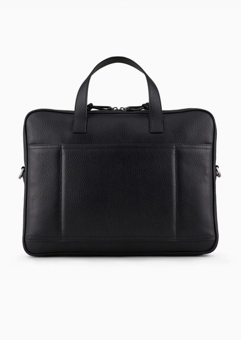 Black Emporio Armani Business Bag In Tumbled Leather | EA-SN59051