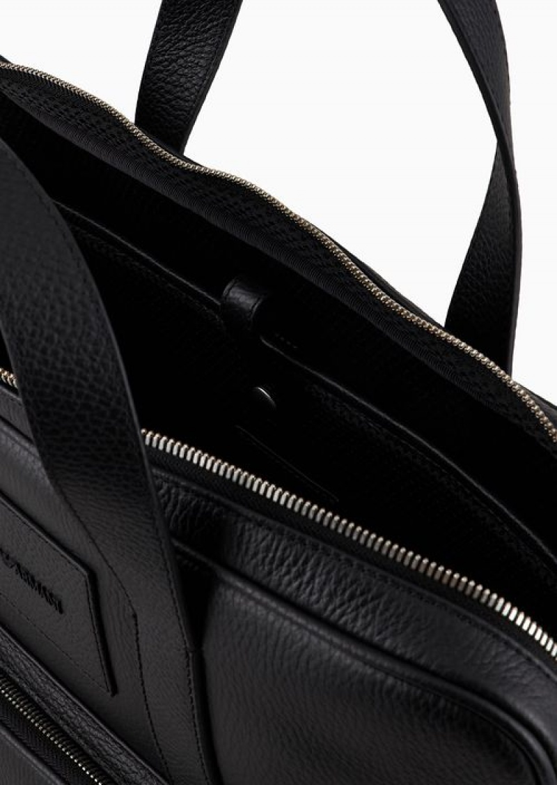 Black Emporio Armani Business Bag In Tumbled Leather | EA-SN59051