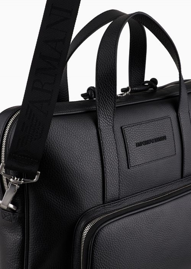 Black Emporio Armani Business Bag In Tumbled Leather | EA-SN59051