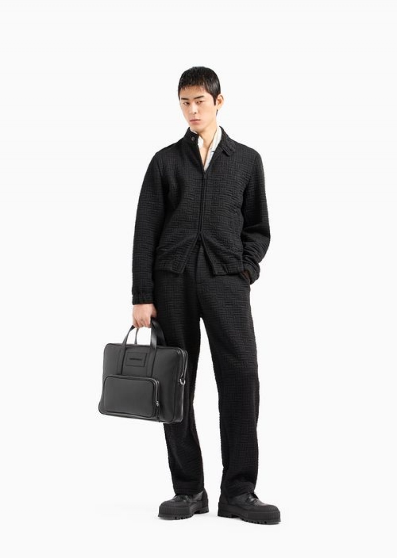 Black Emporio Armani Business Bag In Tumbled Leather | EA-SN59051