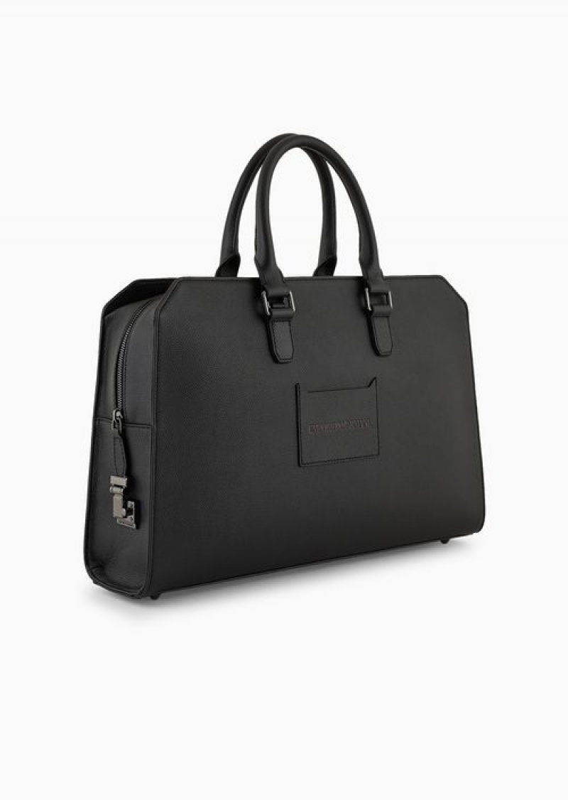 Black Emporio Armani Business Bag In Tumbled Leather | EA-SN59053