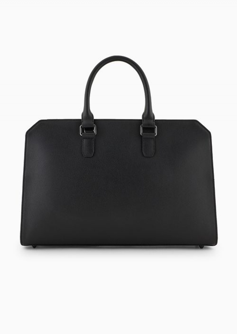 Black Emporio Armani Business Bag In Tumbled Leather | EA-SN59053