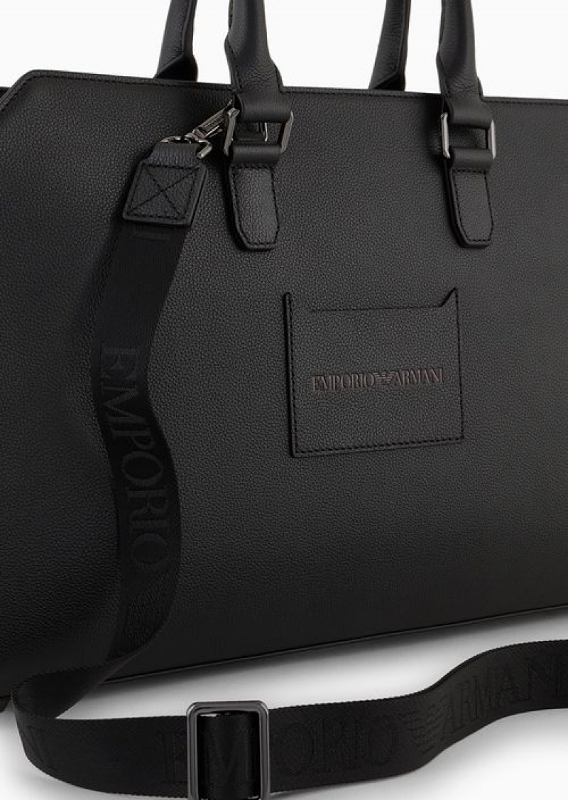 Black Emporio Armani Business Bag In Tumbled Leather | EA-SN59053