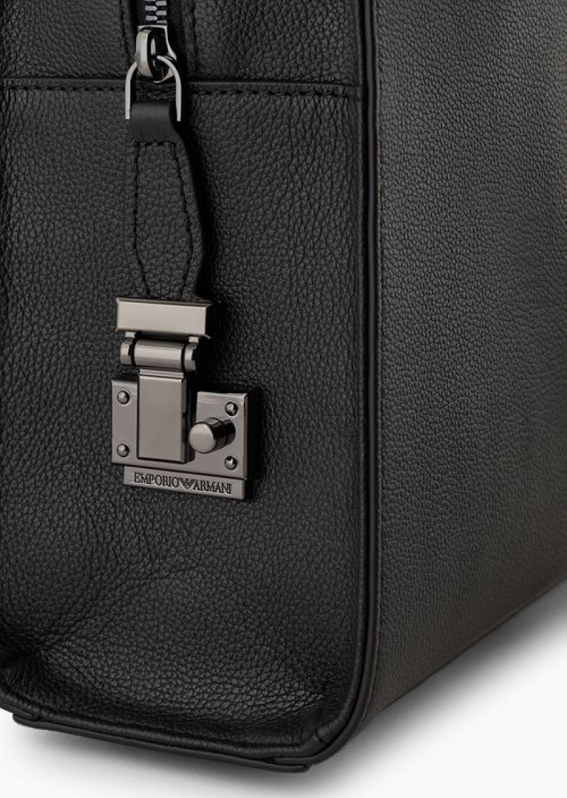 Black Emporio Armani Business Bag In Tumbled Leather | EA-SN59053