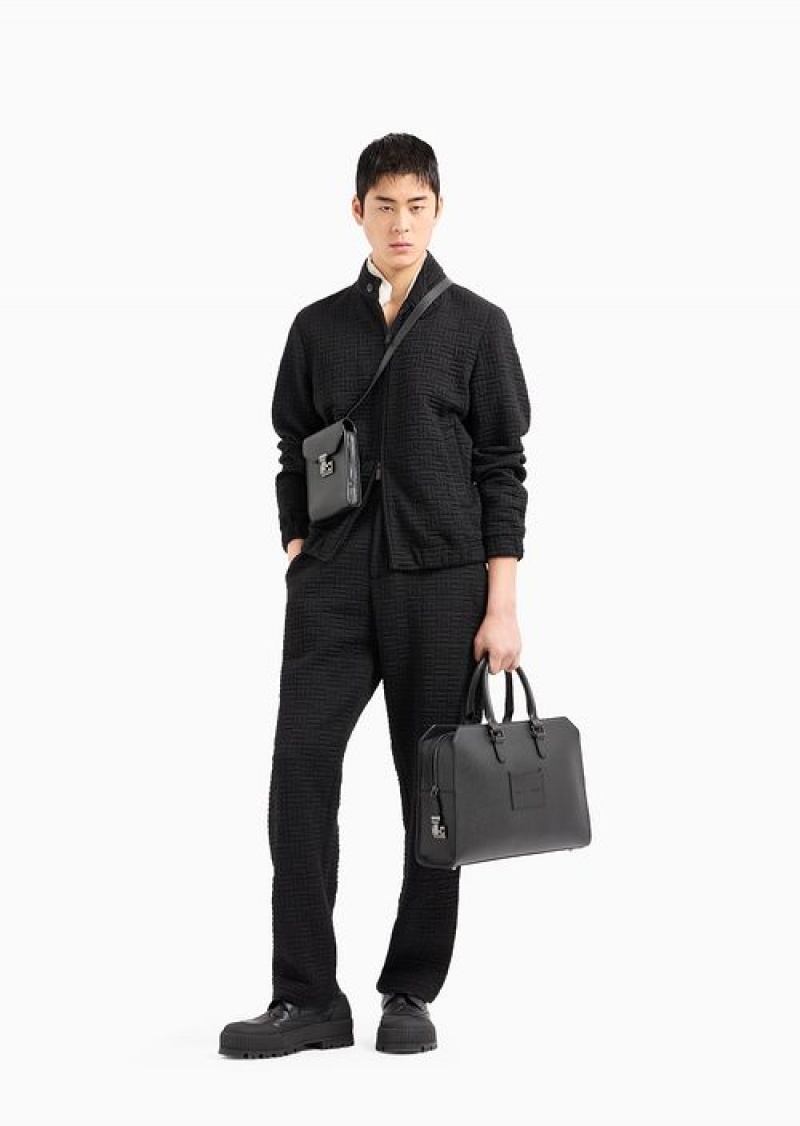 Black Emporio Armani Business Bag In Tumbled Leather | EA-SN59053