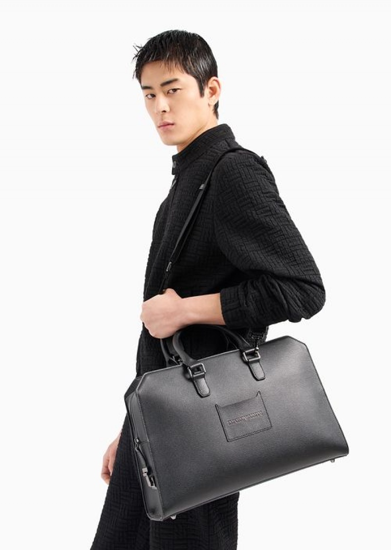 Black Emporio Armani Business Bag In Tumbled Leather | EA-SN59053