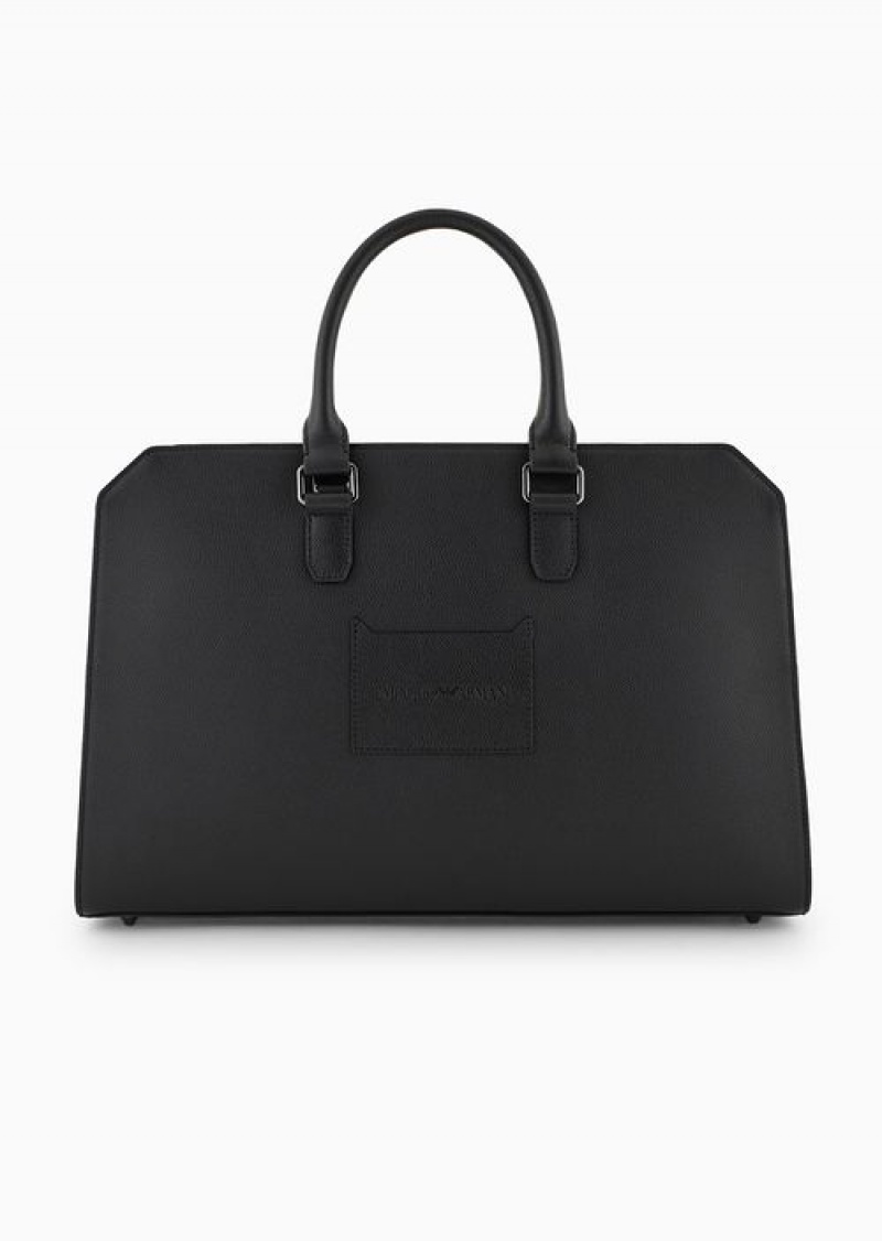 Black Emporio Armani Business Bag In Tumbled Leather | EA-SN59053