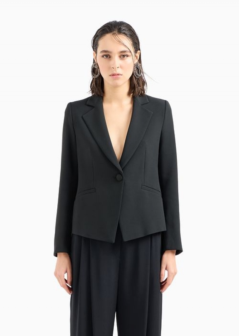 Black Emporio Armani Cady CrêPe Jacket With Lapels | EA-SN56463