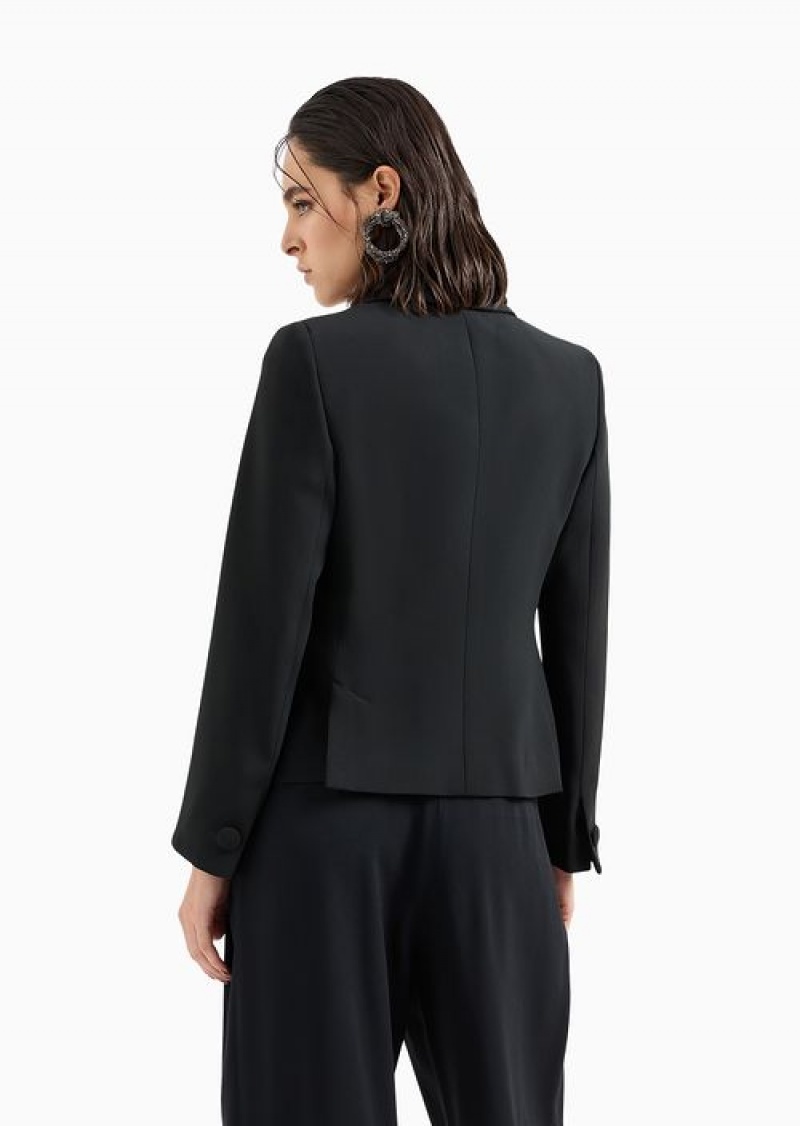 Black Emporio Armani Cady CrêPe Jacket With Lapels | EA-SN56463