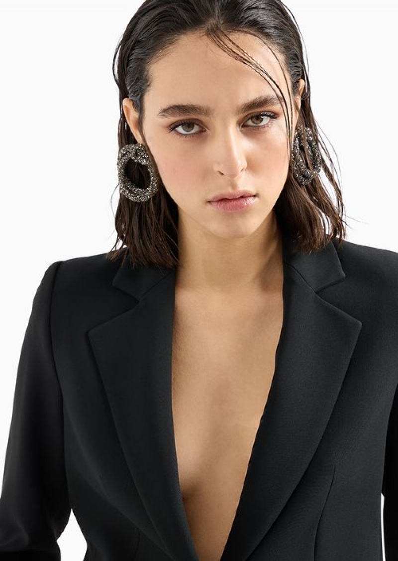 Black Emporio Armani Cady CrêPe Jacket With Lapels | EA-SN56463