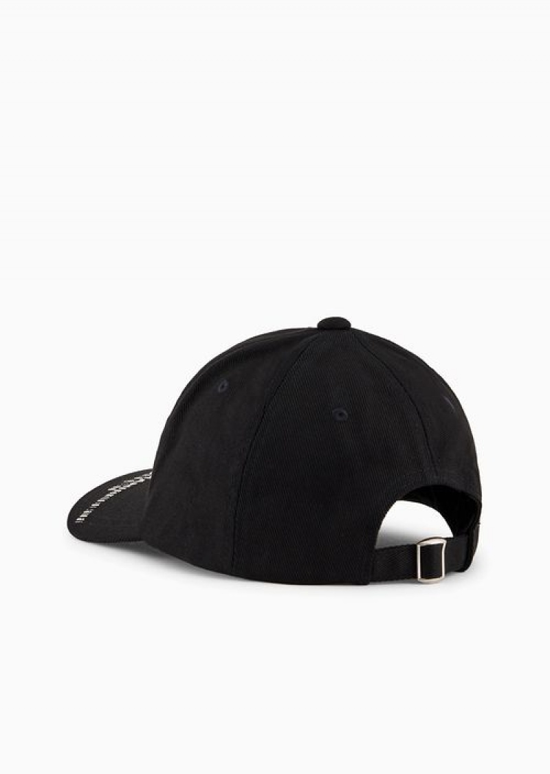 Black Emporio Armani Canvas Baseball Cap With Emporio Armani Milano Embroidery | EA-SN59185