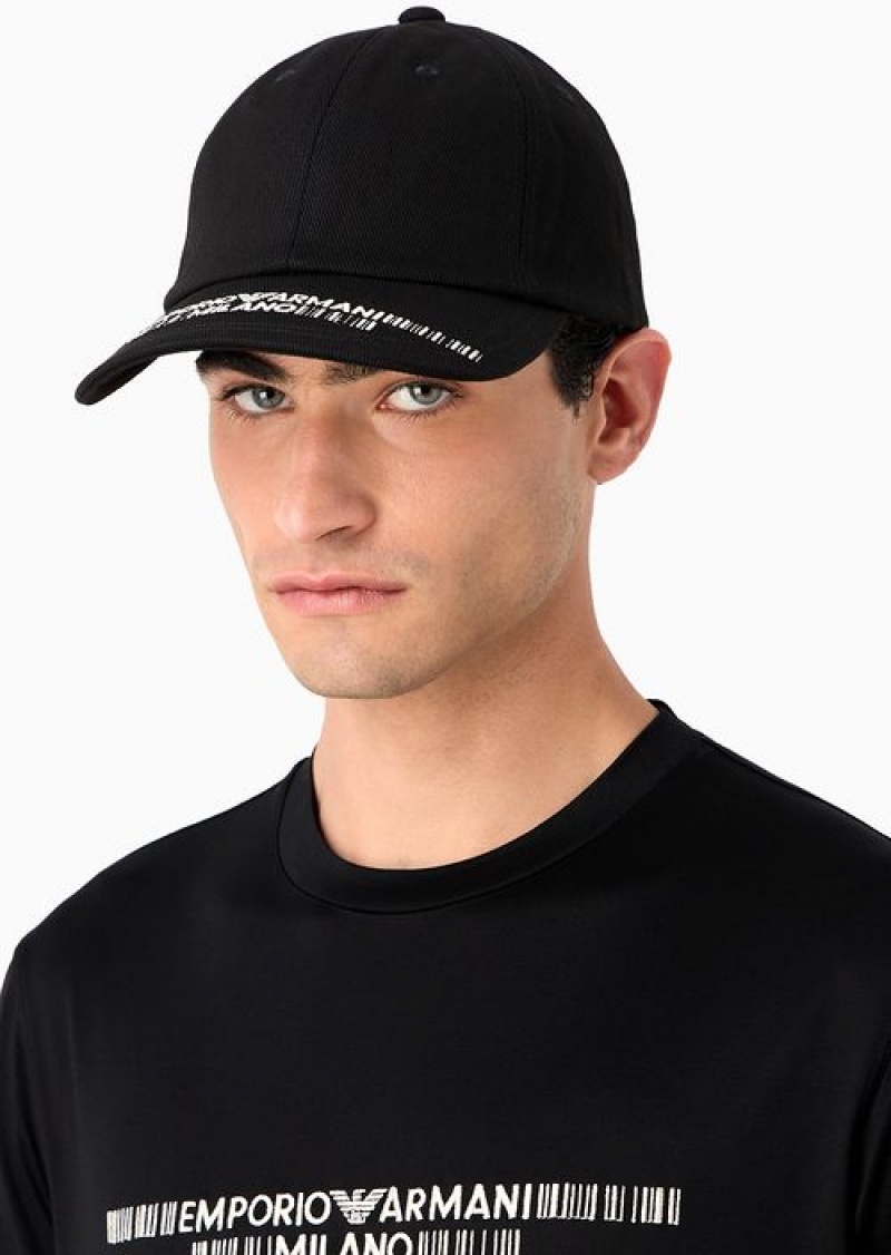 Black Emporio Armani Canvas Baseball Cap With Emporio Armani Milano Embroidery | EA-SN59185