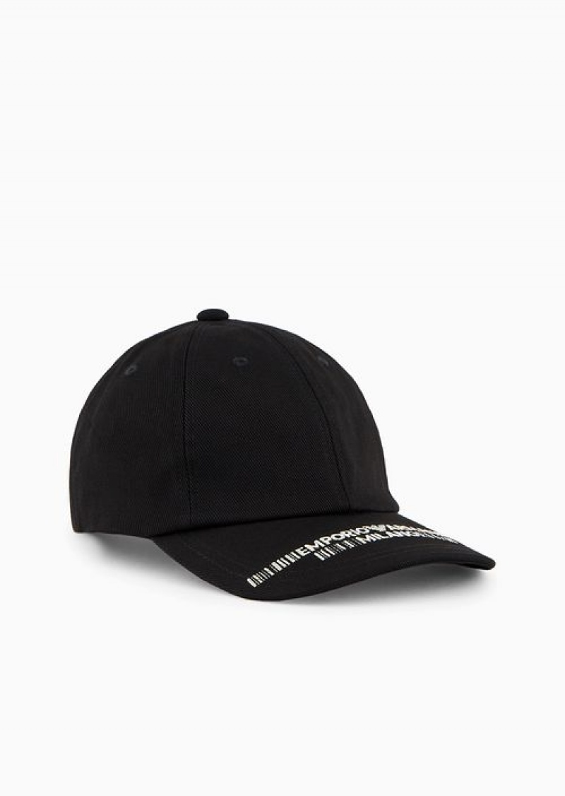 Black Emporio Armani Canvas Baseball Cap With Emporio Armani Milano Embroidery | EA-SN59185