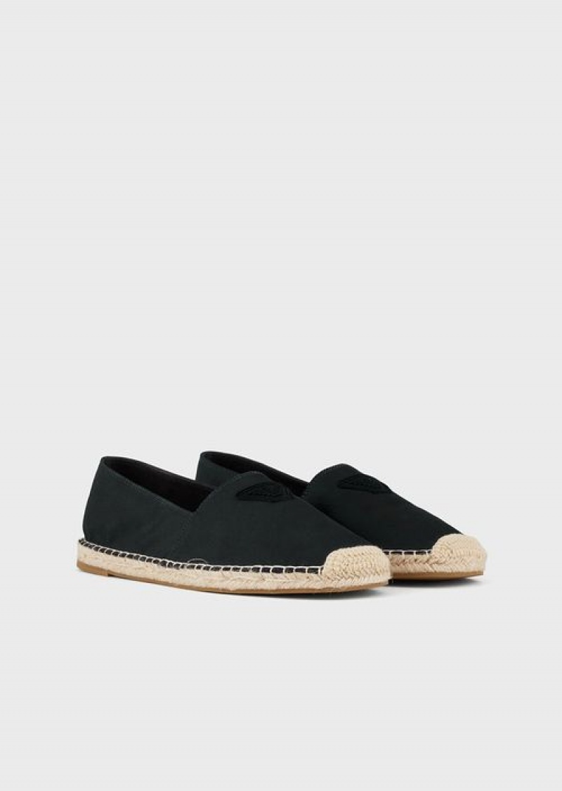 Black Emporio Armani Canvas Espadrilles With Eagle Patch | EA-SN58898