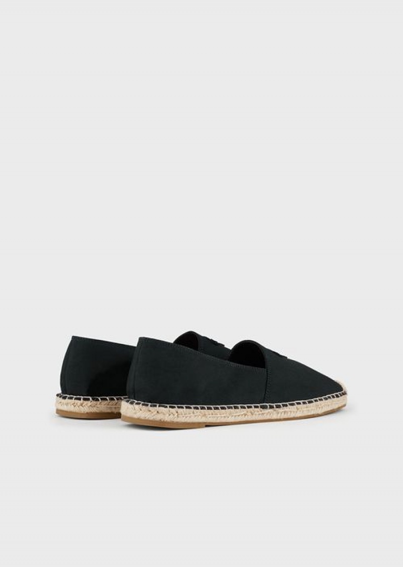 Black Emporio Armani Canvas Espadrilles With Eagle Patch | EA-SN58898