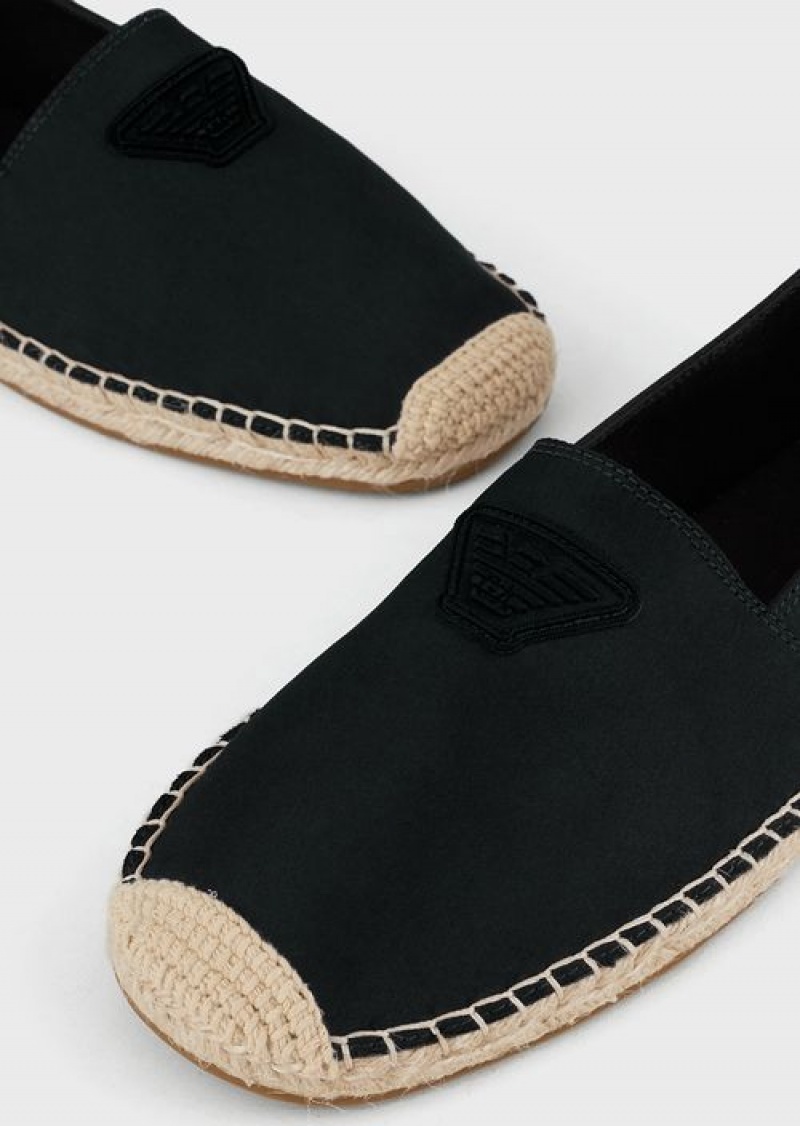 Black Emporio Armani Canvas Espadrilles With Eagle Patch | EA-SN58898