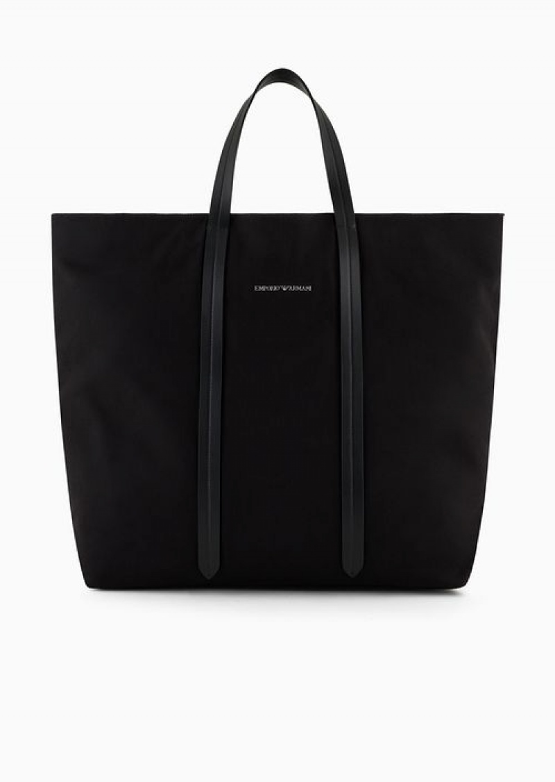 Black Emporio Armani Canvas Shopper Bag With Shoulder Strap | EA-SN59111