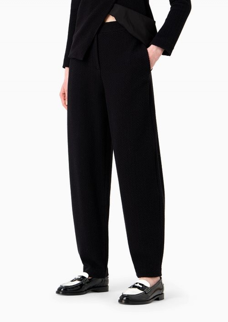 Black Emporio Armani Chevron-motif, Tubular-weave Jersey Trousers | EA-SN56820