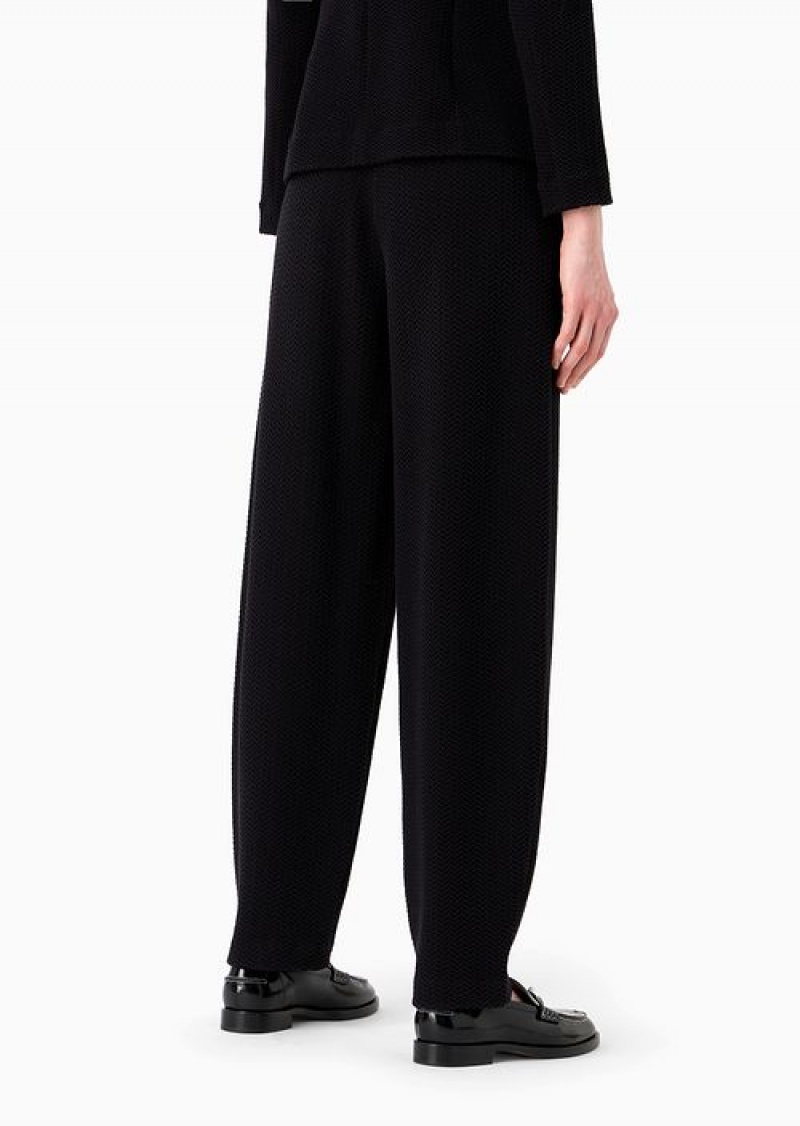 Black Emporio Armani Chevron-motif, Tubular-weave Jersey Trousers | EA-SN56820