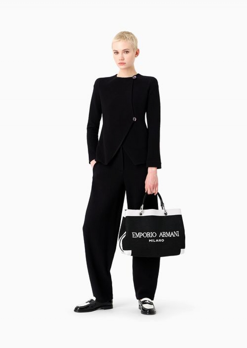 Black Emporio Armani Chevron-motif, Tubular-weave Jersey Trousers | EA-SN56820