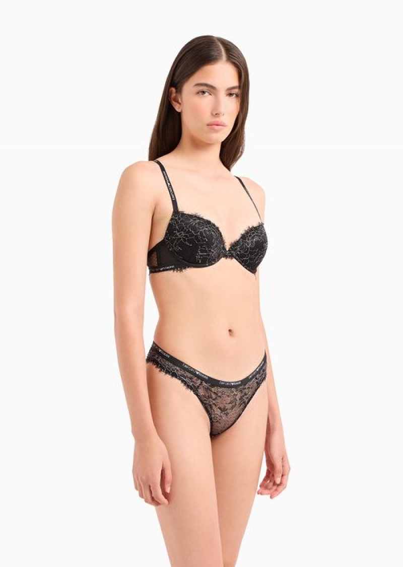 Black Emporio Armani Christmas Lace Push-up Bra | EA-SN56642