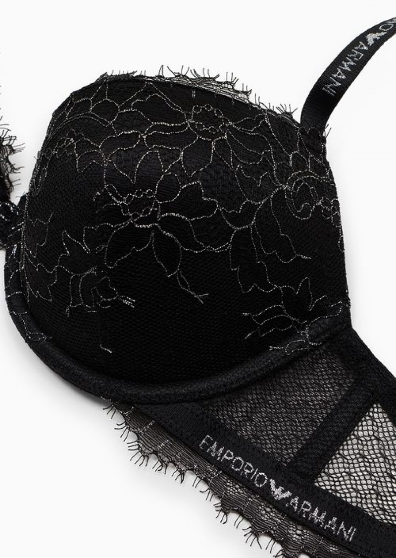 Black Emporio Armani Christmas Lace Push-up Bra | EA-SN56642