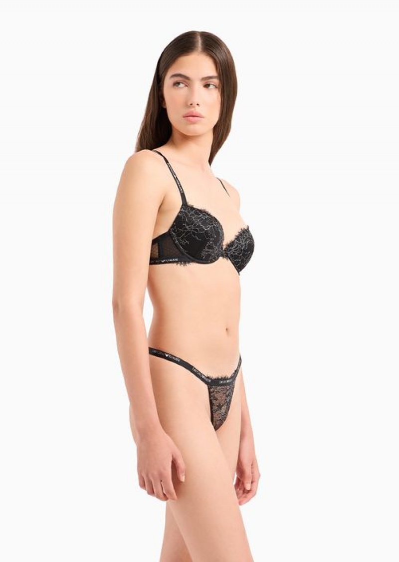 Black Emporio Armani Christmas Lace Thong | EA-SN56624