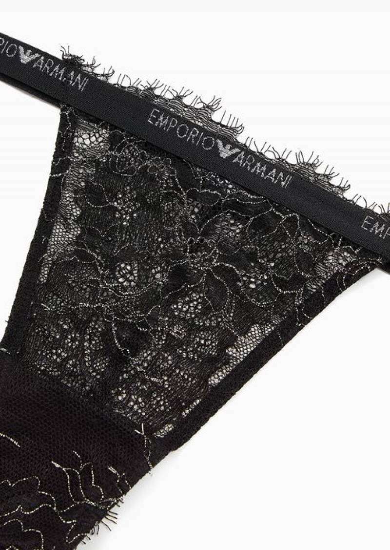 Black Emporio Armani Christmas Lace Thong | EA-SN56624