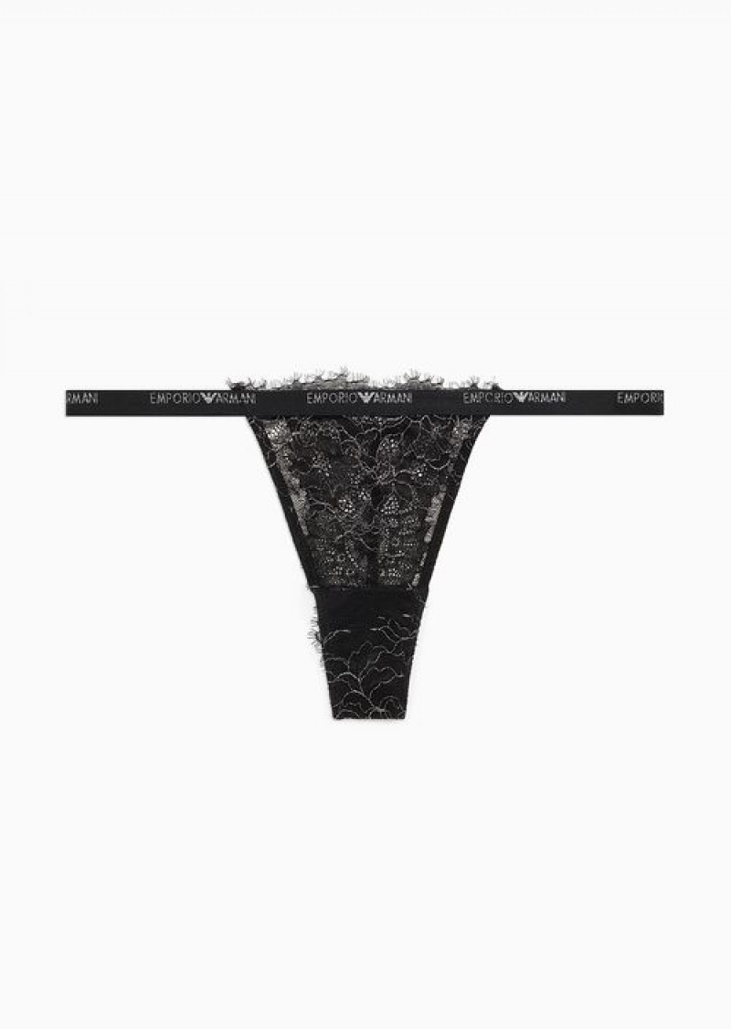 Black Emporio Armani Christmas Lace Thong | EA-SN56624