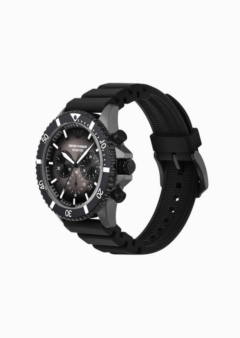 Black Emporio Armani Chronograph Black Silicone Watch | EA-SN59338